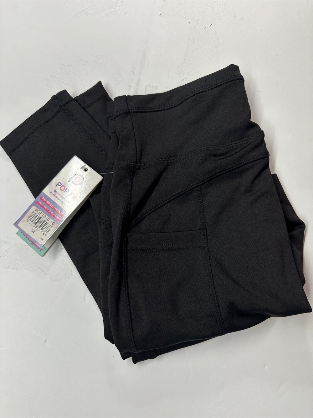 POP Fit New with Tags Black Leggings with Pockets, Women's M, Yoga Activewear